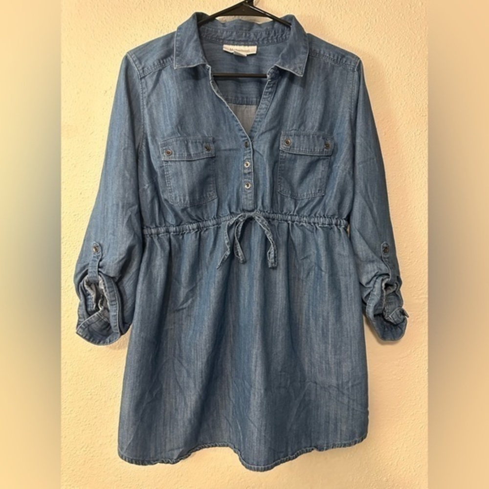 Motherhood Maternity Chambray Tunic Women’s Top Blouse Button Up Denim Style L
